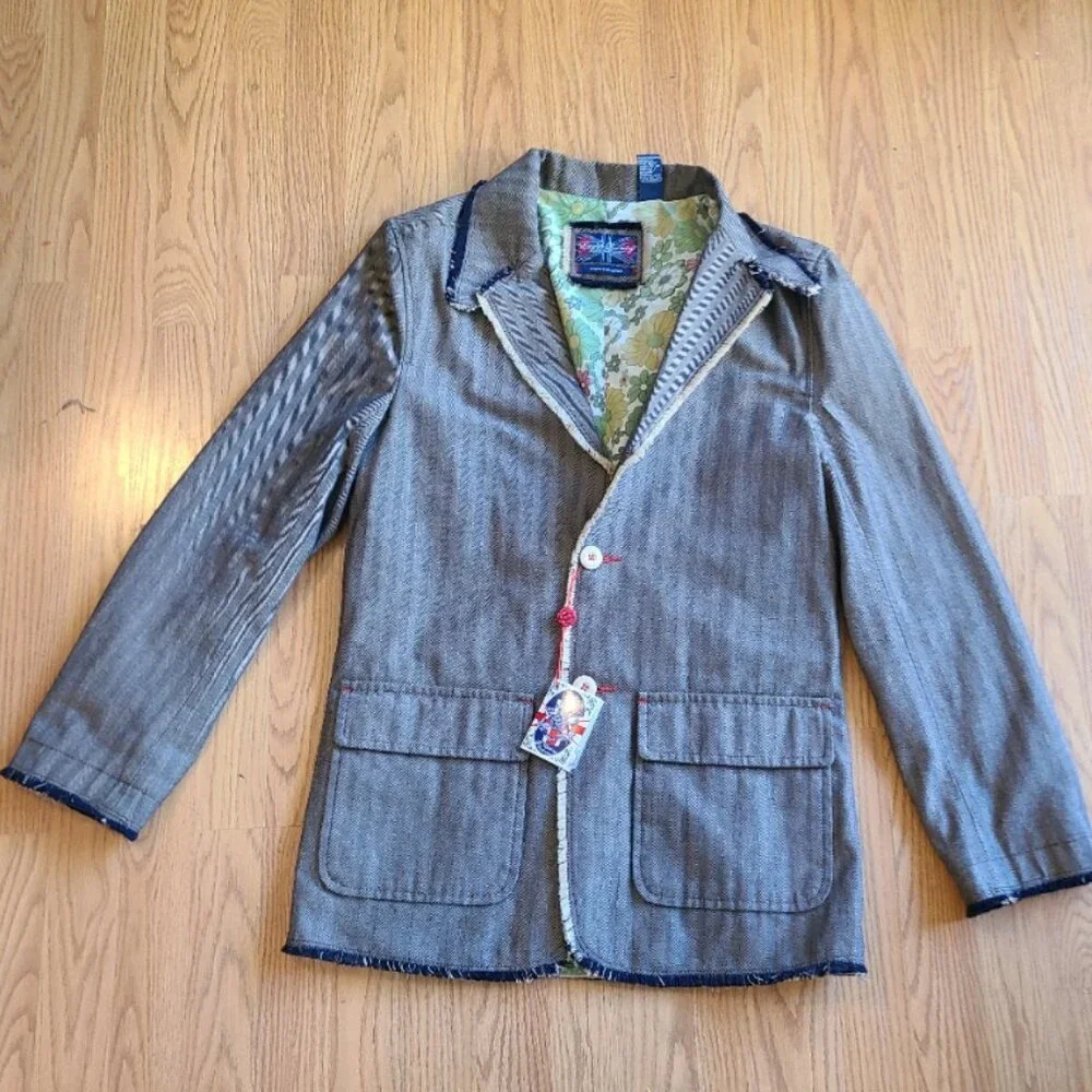 NEW NWT ENGLISH LAUNDRY HERRINGBONE COTTON BLAZER JACKET BACK GRIFFON CREST sz S
